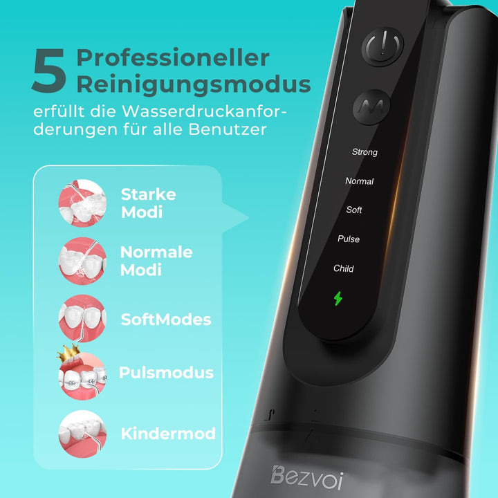 LED-Anzeige 5 Modi Zahndusche & 6 Düsen Schwarz, Schwarz