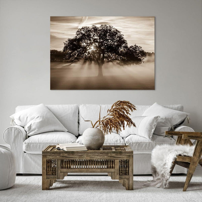 Bilder auf Leinwand 100x70cm Leinwandbild mit Rahmen Baum Feld Natur Gross Wanddeko Bild Schlafzimme