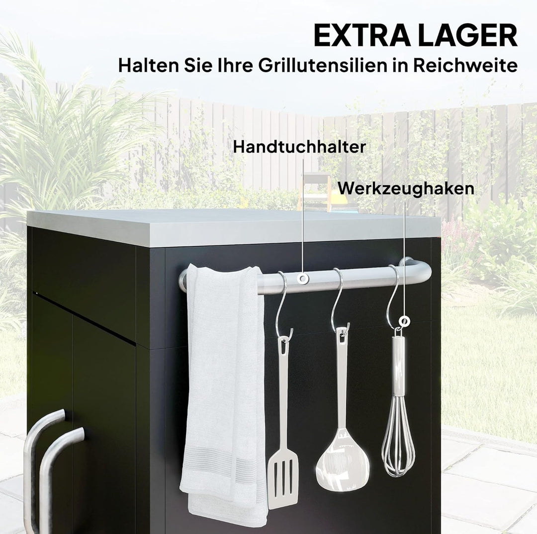 HOMCOM Küchenwagen mit Rollen, Servierwagen, Küchentrolley mit Schrank, Haken und Edelstahlgriffe, R