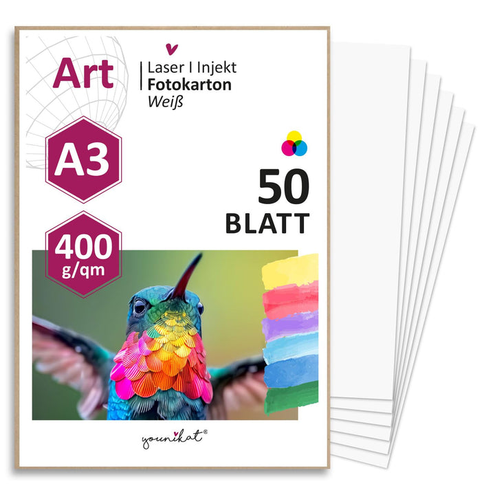 younikat Blanko Papier DIN A3 Weiss - 400g Kartonpapier 50 Blatt I Bastelkarton zum Selbstgestalten