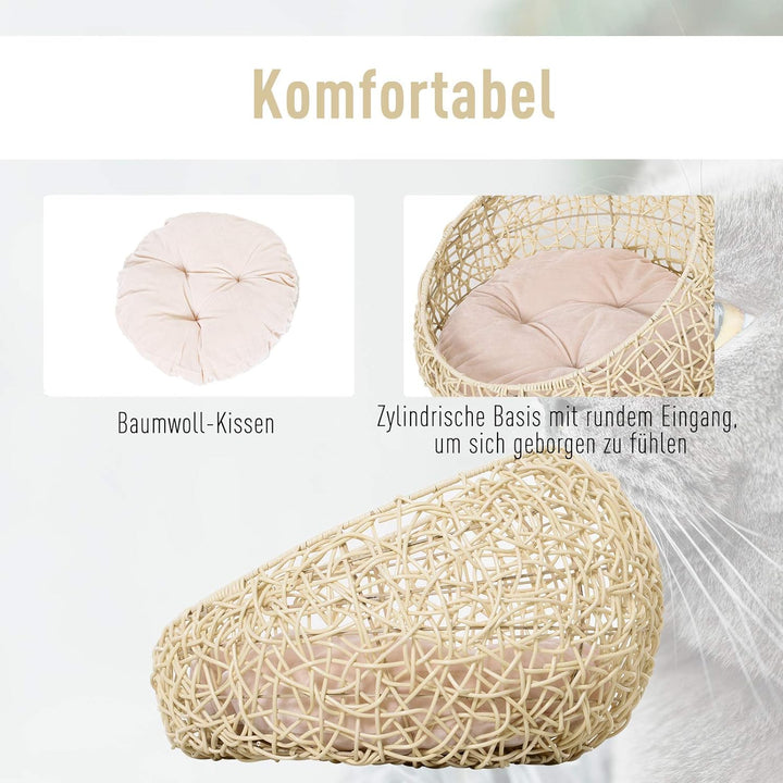 PawHut Rattan Katzenhöhle Katzenbett Katzenhaus mit Kissen Katzenzelt Haustierhaus für Katzen Hunde