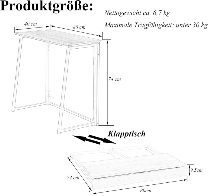 1 Stück Klein Klapptisch Schreibtisch 80CM Breite Computertisch Laptoptisch Klappbar Laptop Computer