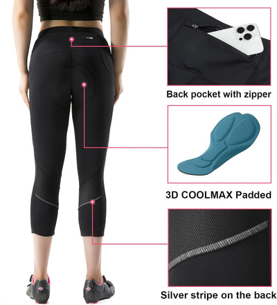 Santic Fahrradhose Damen Gepolstert 3/4 Radlerhose Damen mit Sitzpolster Radhose Damen 3/4 mit Polst