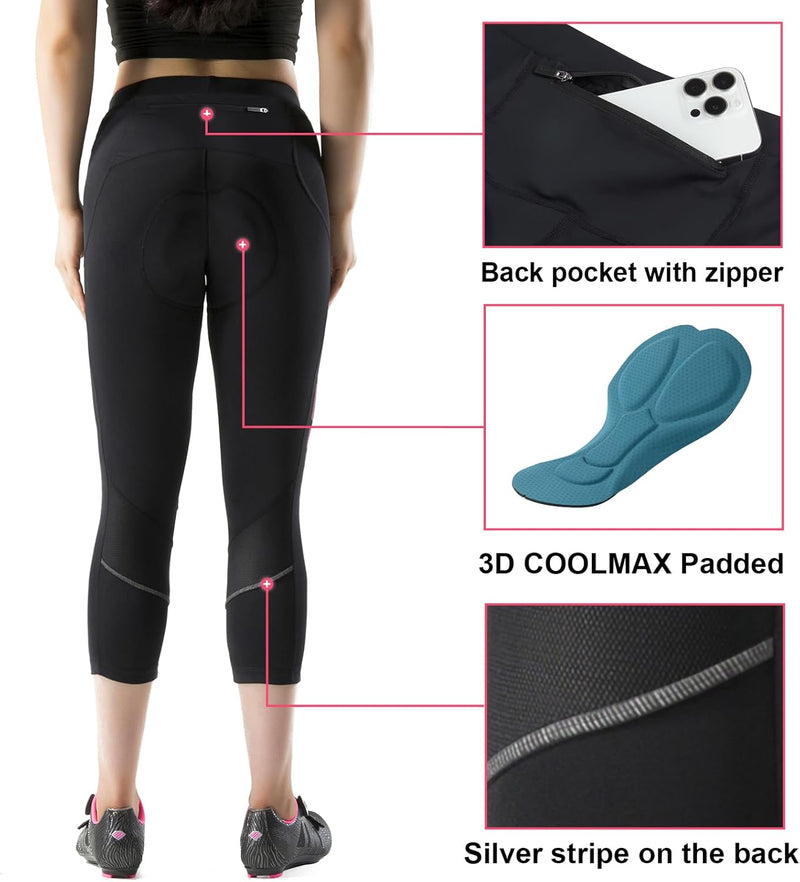 Santic Fahrradhose Damen Gepolstert 3/4 Radlerhose Damen mit Sitzpolster Radhose Damen 3/4 mit Polst