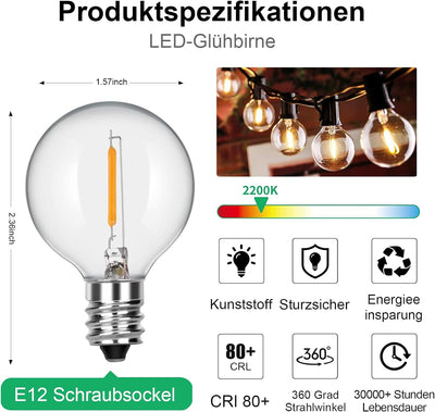 25 Stück G40 LED Ersatzbirnen, E12 Schraubsockel Bruchsichere LED-Kugellampen, G40-Ersatzbirnen für