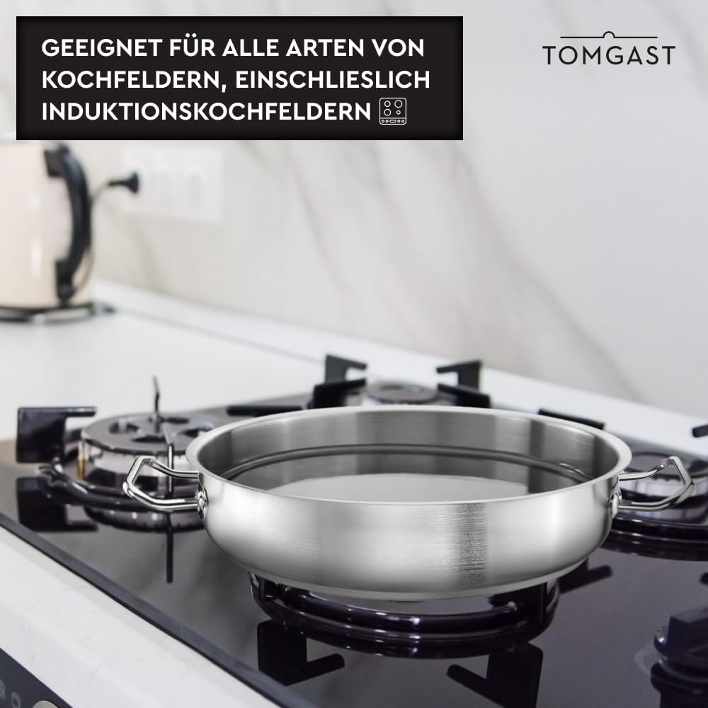 flacher Topf Durchmesser 44 cm PRO | Fassungsvermögen 16 l, Höhe 11 cm | Edelstahl | Gefütterter Bod