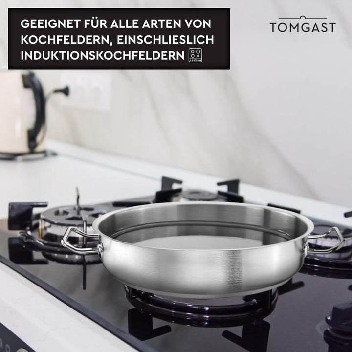 flacher Topf Durchmesser 44 cm PRO | Fassungsvermögen 16 l, Höhe 11 cm | Edelstahl | Gefütterter Bod