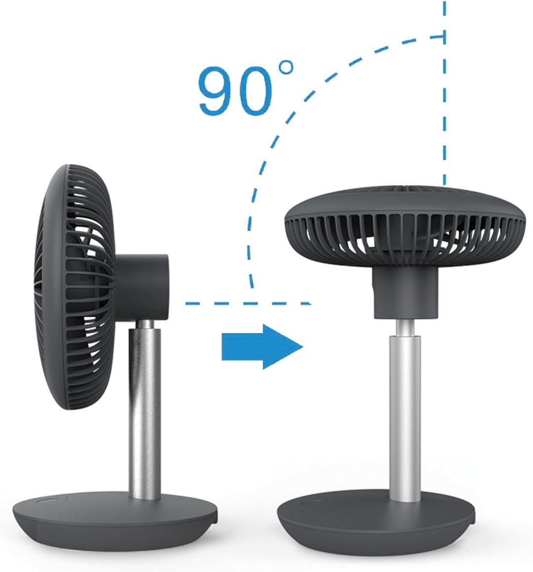 Tischventilator sehr leise | Kabellos | 4000 mAh Akku | Ventilator | 90° neigbar | Schreibtischventi
