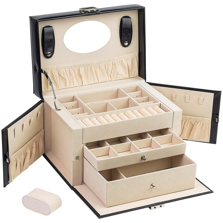 AdelDream Schmuckkasten Schmuckkästchen mit 2 Schubladen abschliessbarer Schmuck-Organizer mit Spieg