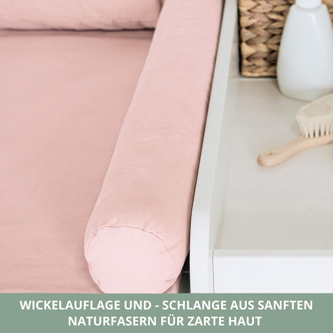 Wickelaufsatz Set für IKEA HEMNES – mit Aufsatz, Wickelauflage & Umrandung aus 100% Baumwolle (Blush
