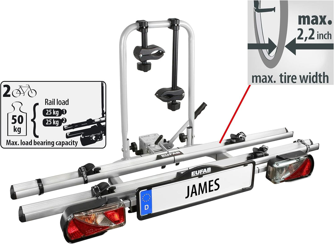EUFAB 11417 Fahrradträger JAMES, E-Bike geeignet, Diebstahlschutz, erweiterbar, für 2 Fahrräder, für