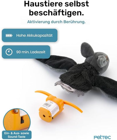 PetTec - Plush Toy Fledermaus Katzenspielzeug interaktiv zur Selbstbeschäftigung - Plüschtier Katze