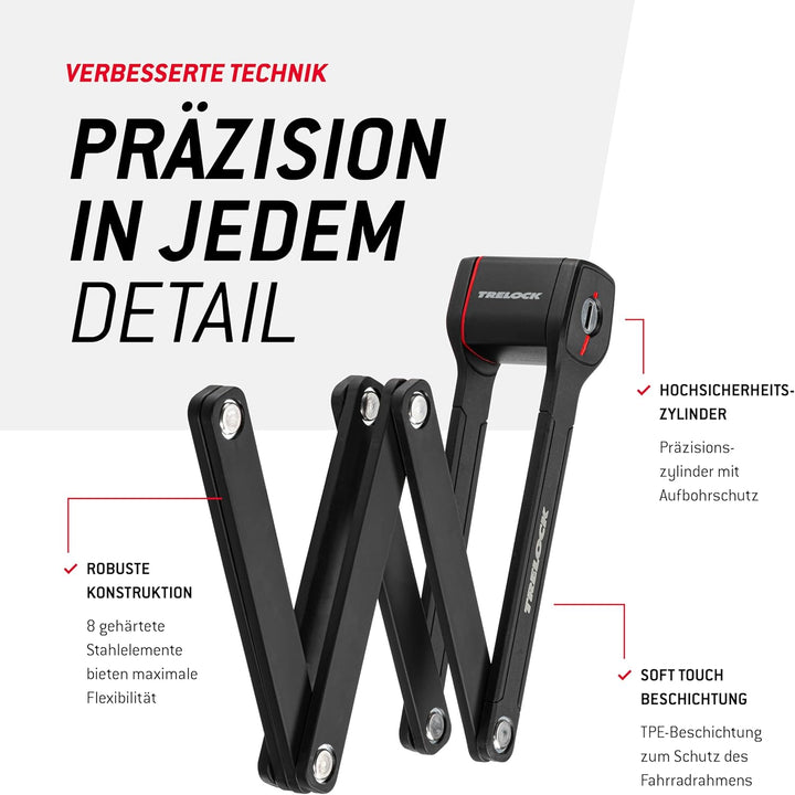 TRELOCK Fold-it Daily – Faltschloss 130 cm – inkl. X-Press-Halterung mit Tracking Tag Fach – Fahrrad