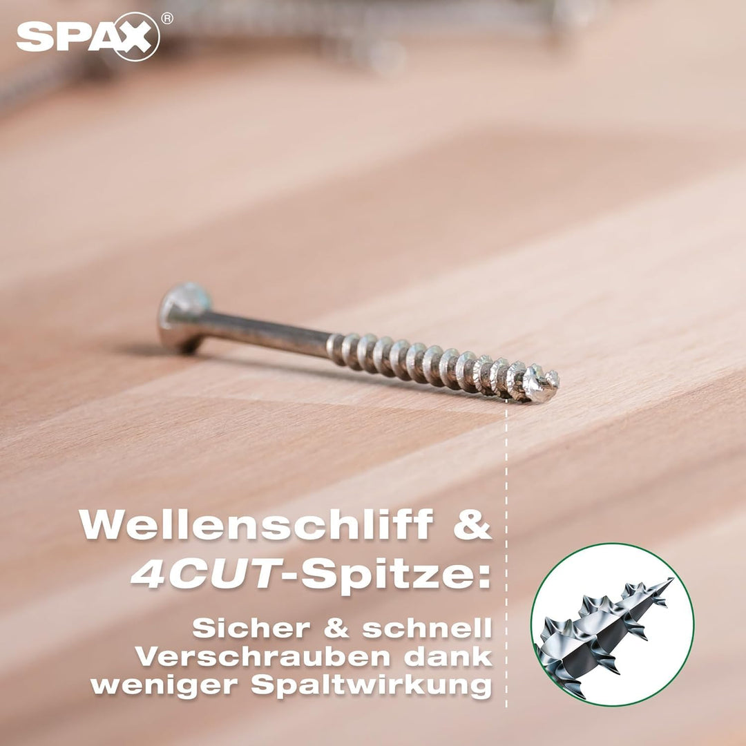 SPAX Universalschraube, 4 x 70 mm, 360 Stück, Teilgewinde, Senkkopf, T-STAR plus T20, 4CUT, WIROX A9