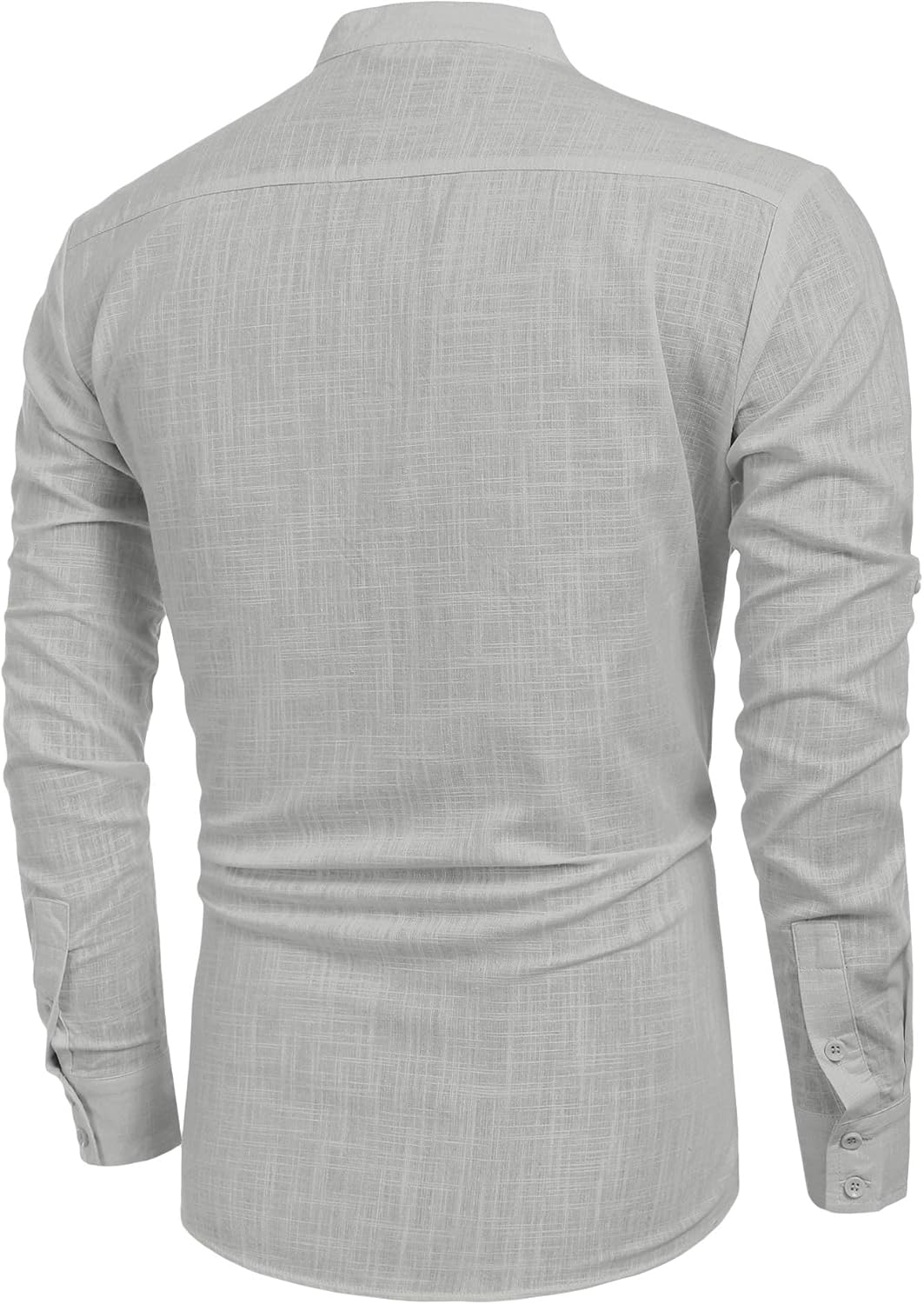 COOFANDY Hemd Herren Langarm Leinenhemd Baumwolle Henley Shirt Casual Regular Fit Sommerhemd S Grau,