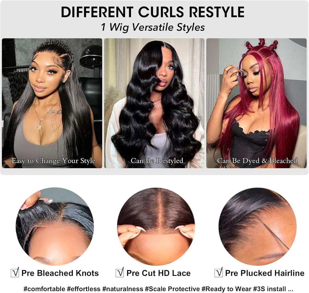 Echthaar Perücke 5x5 Lace Front Wig Human Hair With 180% Density Straight Glueless Human Hair Wigs F