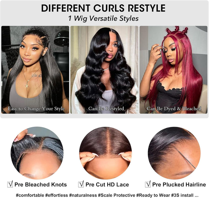 Echthaar Perücke 5x5 Lace Front Wig Human Hair With 180% Density Straight Glueless Human Hair Wigs F