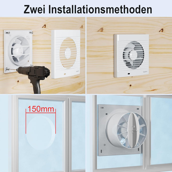 Badlüfter 150mm, 320 m³/h starker Badezimmer Ventilator, 35 dB leiser Abluftventilator für Wand Fens