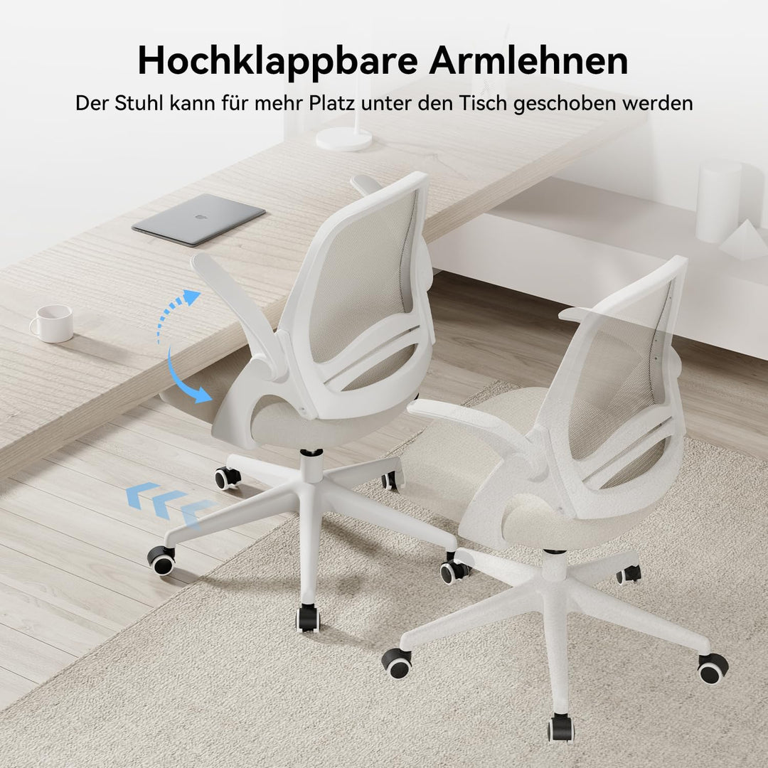 Hbada Bürostuhl Ergonomischer Schreibtischstuhl Arbeitsstuhl Drehstuhl mit klappbaren Armlehnen Mesh