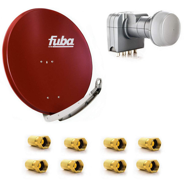 Fuba DAA 850 R Satellitenantenne 85cm Aluminium Rot DEK 417 Quad LNB Direktanschluss 4 Teilnehmer 8X