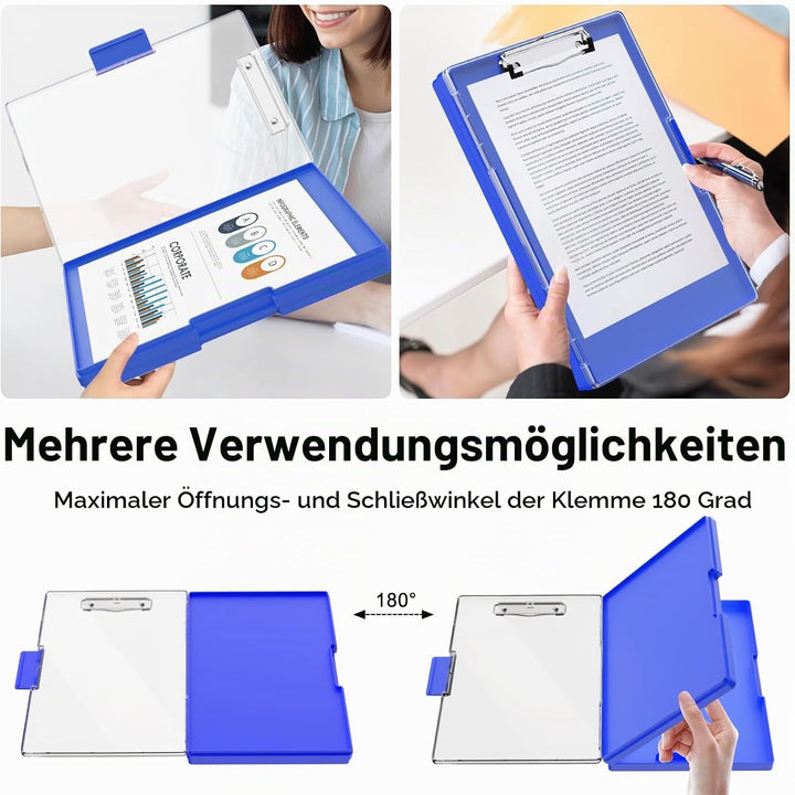 Piasoenc Klemmbrett mit Aufbewahrung, Klemmbretter mit 2 Aufbewahrungsboxen und A4-Papierordner, kla