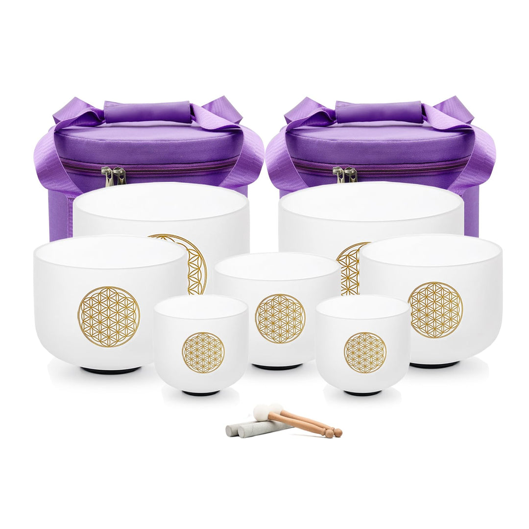 Hye-eun Kristall klangschale Set 432HZ Perfekte Pitch 7-12zoll lumen des Lebens Quarz Singing Crysta