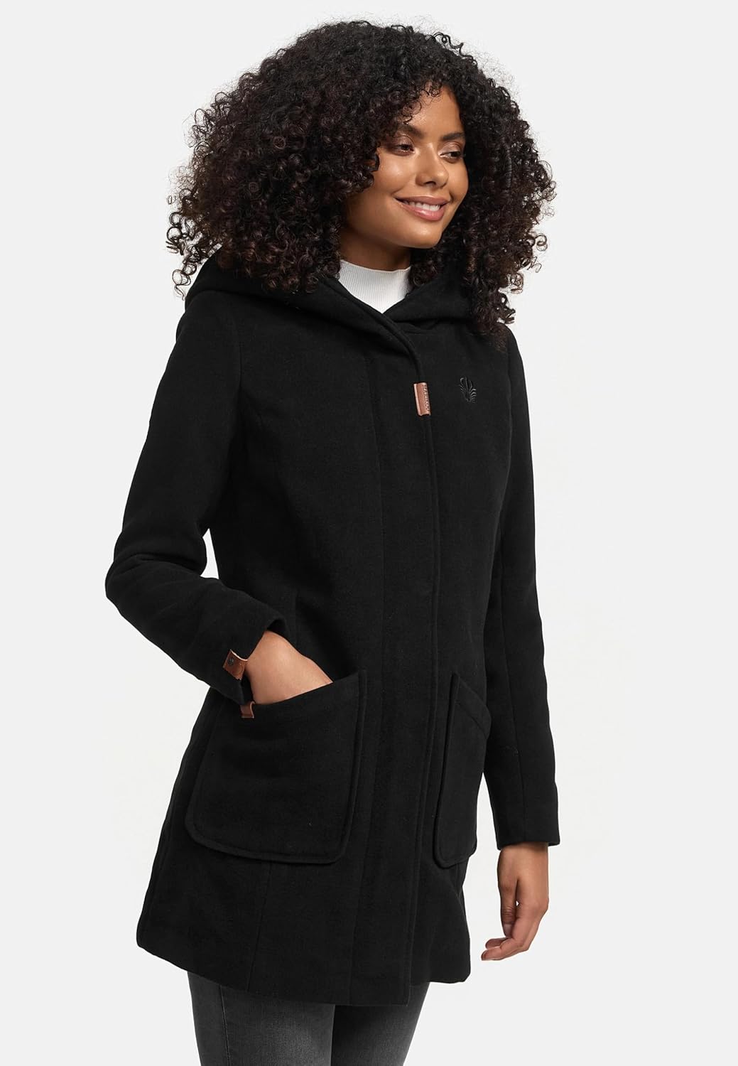MARIKOO Damen Mantel in Wollmantel-Optik warmer Trenchcoat mit Kapuze Maikoo XS-5XL M Schwarz, M Sch
