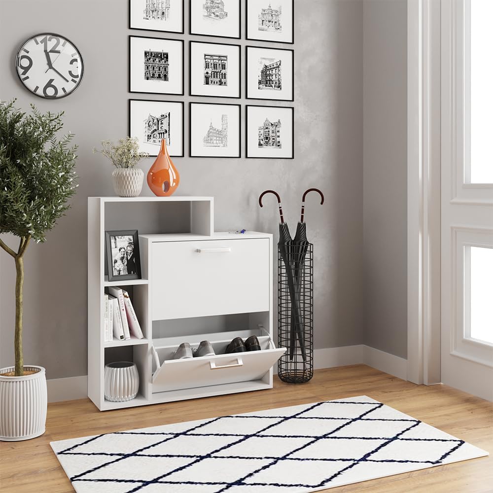 Vicco Schuhkipper Orlando, Schuhregal, Weiss, 24.5 x 90 cm Weiss 2 Fächern, Weiss 2 Fächern