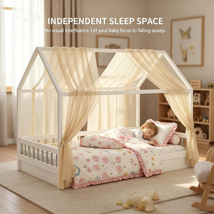 MeYuxg Hausbett Himmel Set, 2 Stück Betthimmel Hausbett für Hausbett Deko, 150x350CM Bio-Baumwolle H