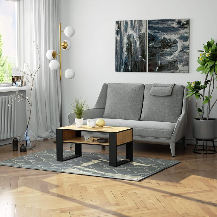 AKORD Couchtisch Holz DOMI mit einem Regal | 92x45x53cm | Für Wohnzimmer | Schlafzimmer Schrank | Mi