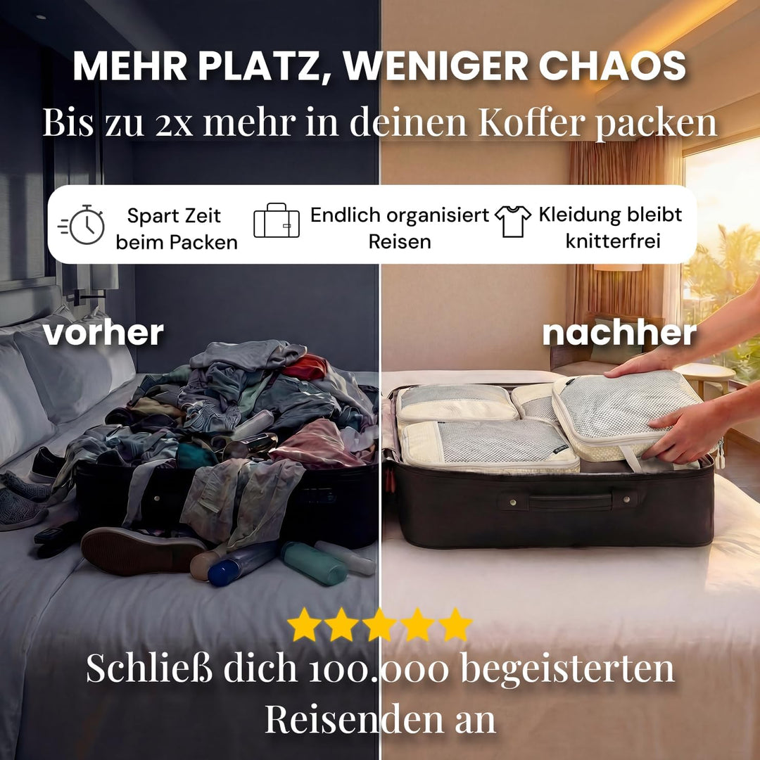 Packing Cubes Set für Koffer und Rucksack [3-teilig] mit Wäschebeutel - mehr Platz im Koffer oder Ba