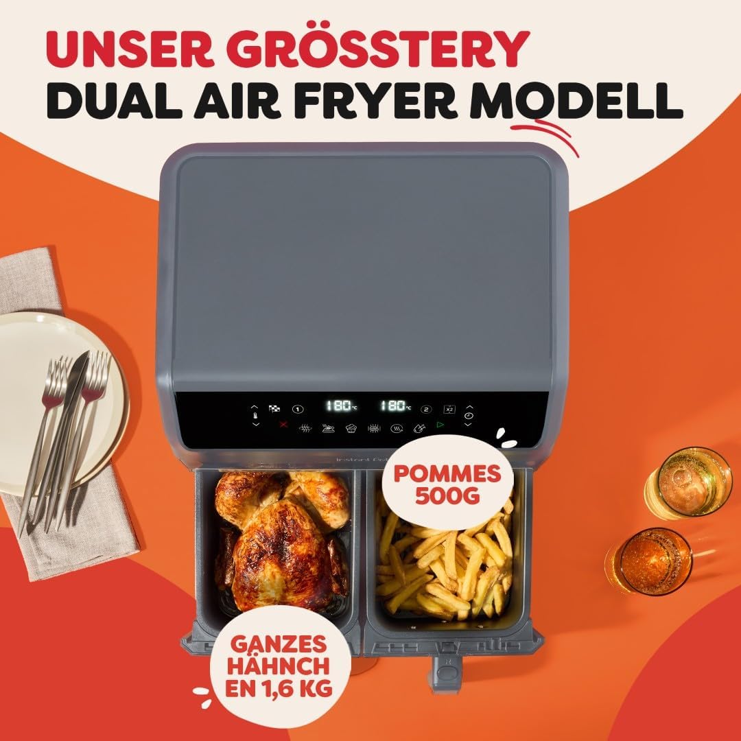 Instant Pot - Vortex Dual Trüffelgrau-Heissluftfritteuse - Gross, 8 l, Familiengrösse, zweifach, dop
