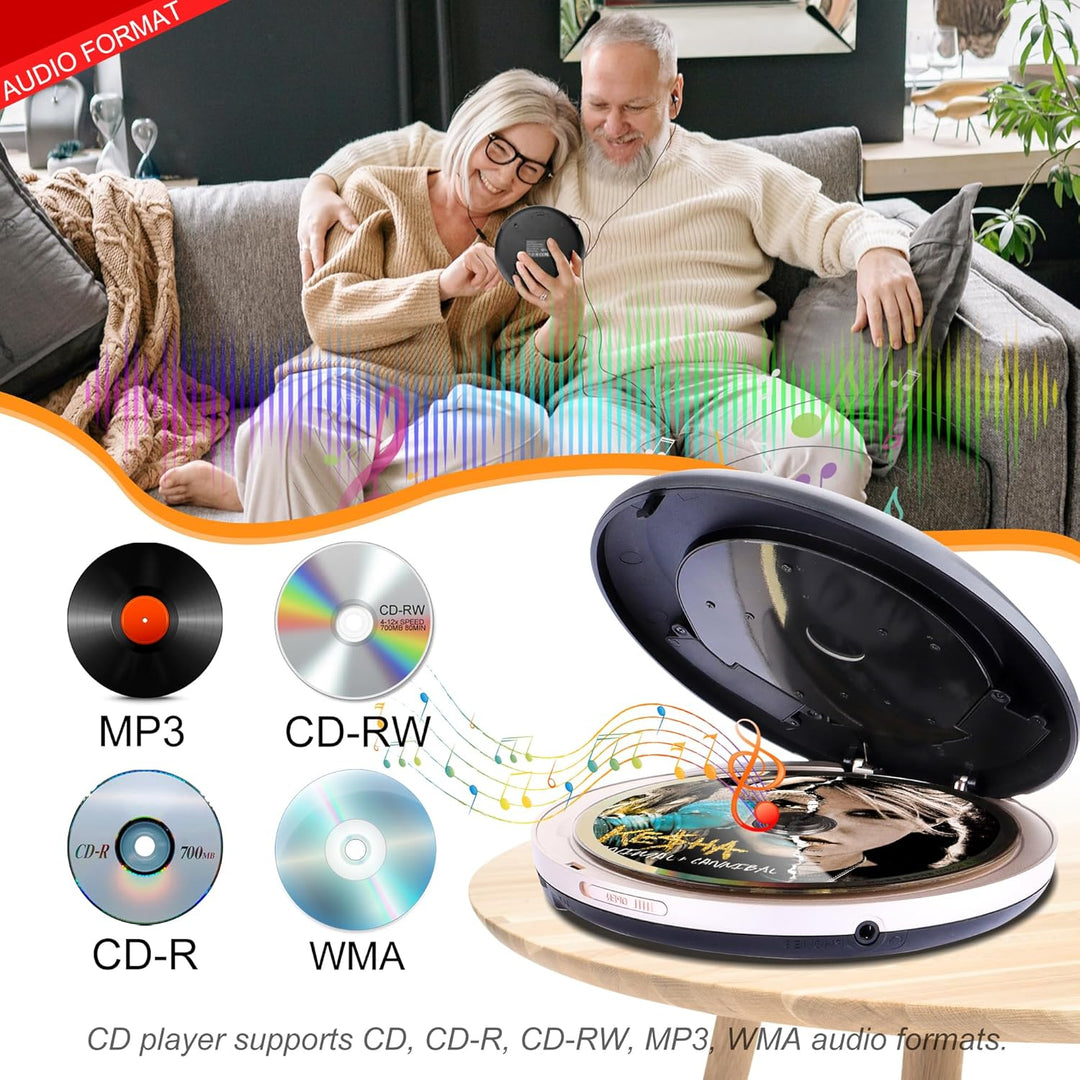 Tragbarer CD-Player Bluetooth wiederaufladbarer 1500mAh Auto CD-Player mit Bluetooth und Stereo Dual