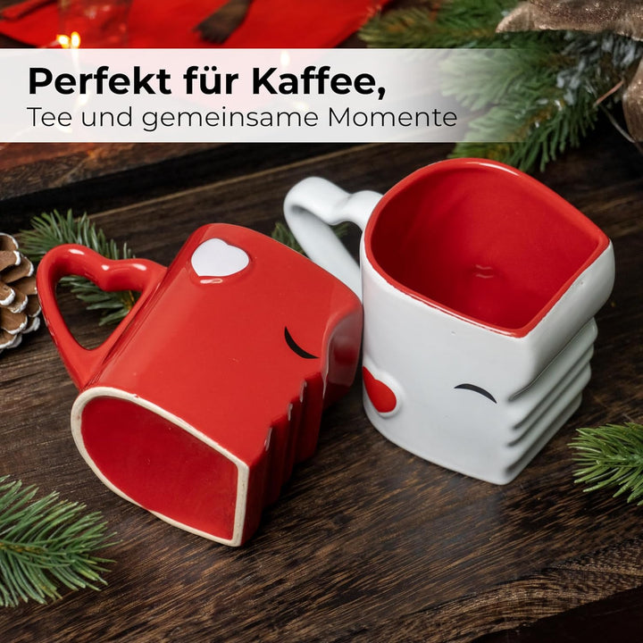 MIAMIO - Kaffeetassen/Küssende Tassen Set Geschenke für Frauen/Geschenke für Männer/Freund/Freundin