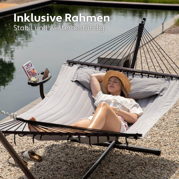 VITA5 Hängematte mit Gestell und Tisch - Hängematte Outdoor für den Garten, Pool & Balkon - Grosszüg