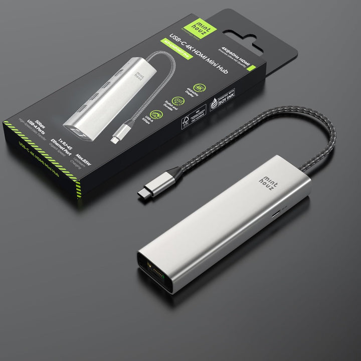 Minthouz USB-C-Hub für Dell, HP Lenovo, 6-in-1-Multiport-Adapter, USB-C-zu-HDMI mit 4K@60Hz, 100W PD