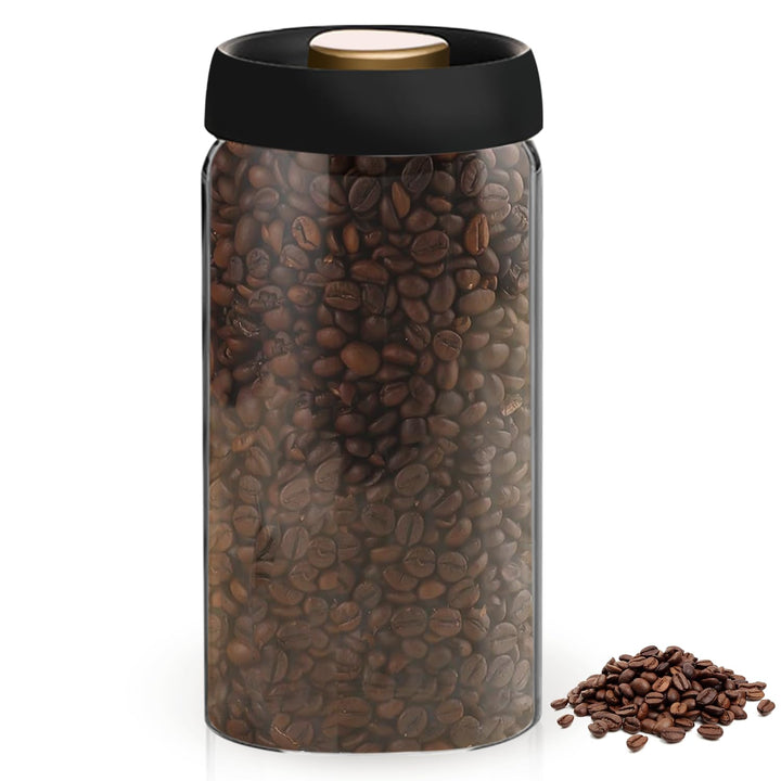 Kaffeedose mit Vakuumdeckel: 1800ml Kaffeedose aus Glas mit schwarzer Deckel nachhaltige Aufbewahrun