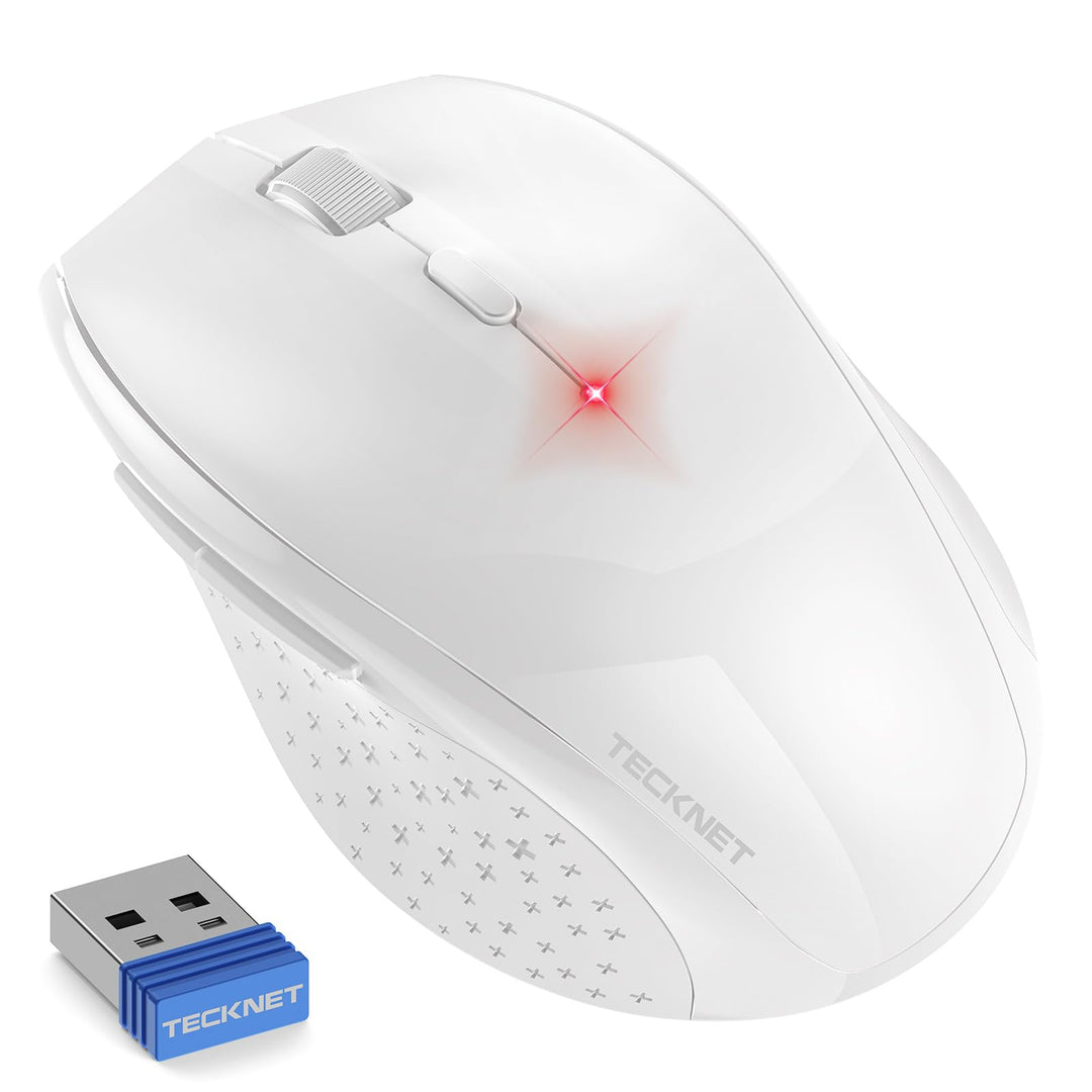 TECKNET Silent Maus Kabellose, 4800DPI 2.4GHz Leise Funkmaus mit Nano Empfänger, Side Control, Ohne