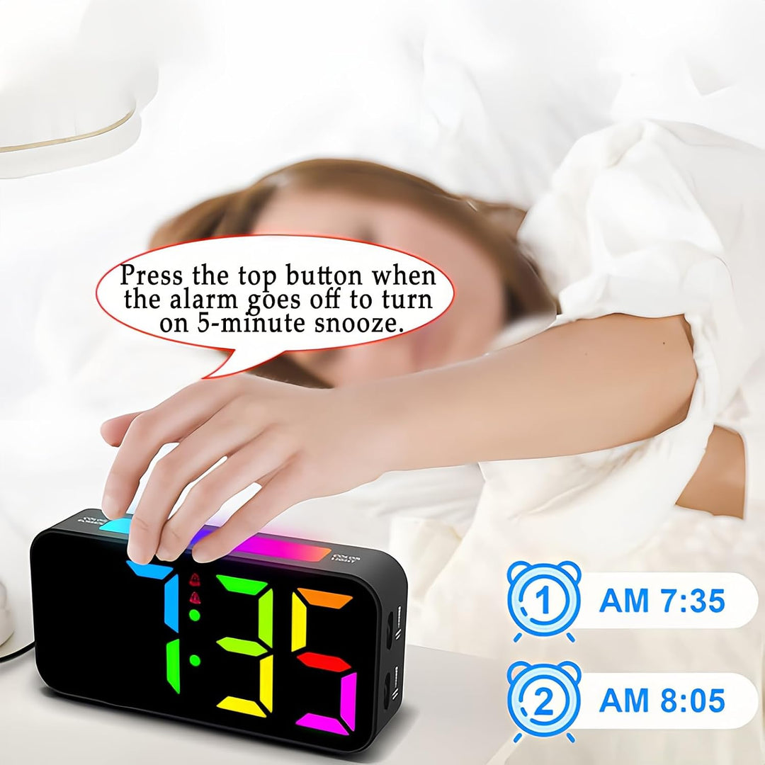 Lancoon Farbiger Digitalwecker mit Snooze Funktion RGB Grossdisplay 8 Farboptionen 12 24h Format Lau