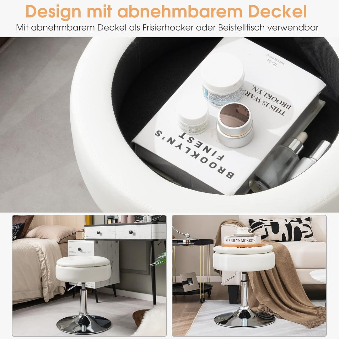 GOPLUS Schminkhocker drehbar, Ottomane mit Deckel, Drehhocker höhenverstellbar 51-56cm für Wohnzimme