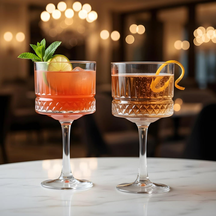 Vintage Coupe Gläser 2er-Set, (500 ml/17oz), Champagner, Martini, Cocktailgläser, Grosse Quadratisch