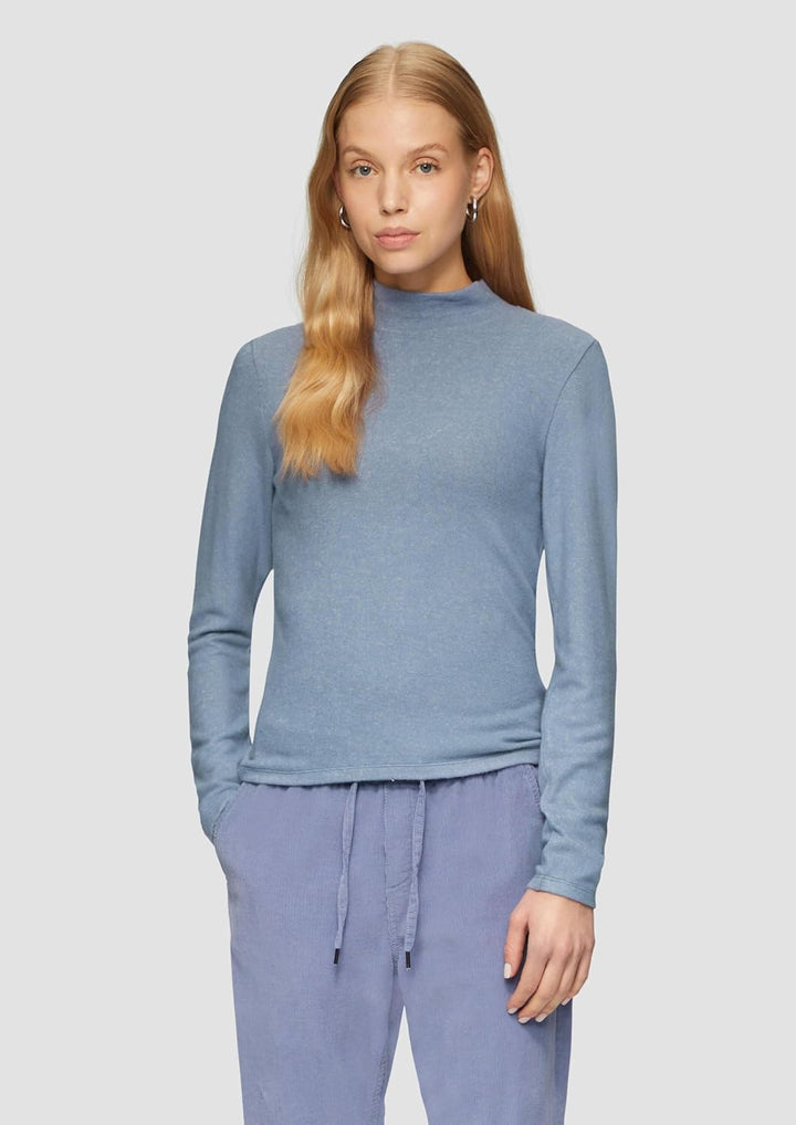 QS Damen Softes Longsleeve aus Viskosemix Langarmshirt mit Stehkragen (1er Pack) S Blue 52w0, S Blue