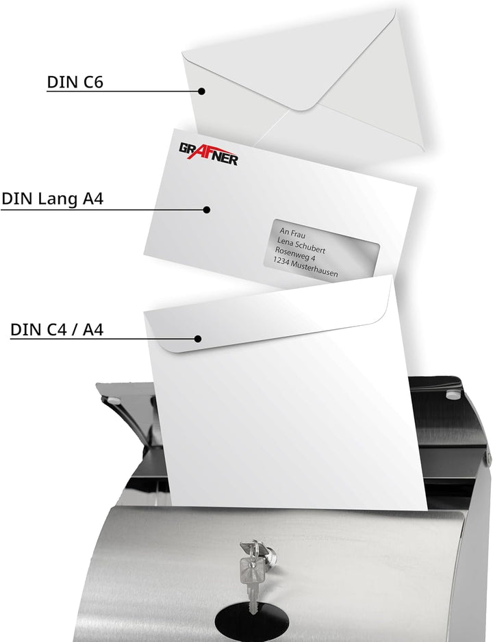 Grafner Design Edelstahl Briefkasten mit Zeitungsfach, abschliessbar – 2 Schlüssel inkl., 3 Sichtfen