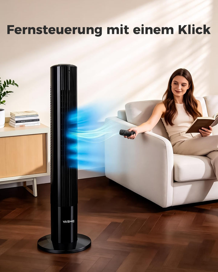 YASHE Turmventilator mit Fernbedienung, leiser Standventilator mit 28 dB, 3 Geschwindigkeiten, 2 Mod