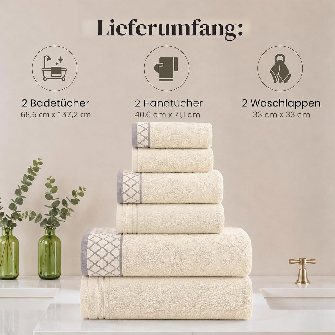 Pacific Coast Textilien Damast Jacquard Handtücher mit Bordüre Set verziert, Baumwolle, elfenbeinfar