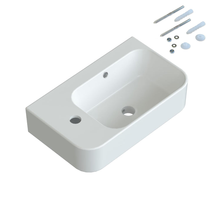 Waschbecken Keramik Waschtisch Hängewaschbecken klein Handwaschbecken Weiss Eckig 45 x 27 cm Badezim