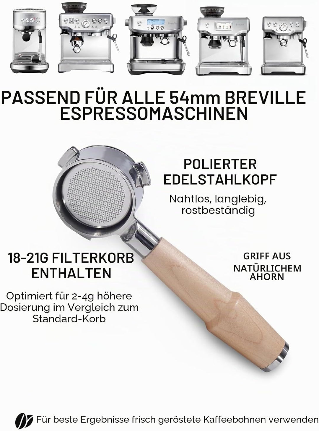 Bodenloser Siebträger 54mm für Sage Barista Express, Pro, Touch, Bambino Plus – Naked Portafilter Ah