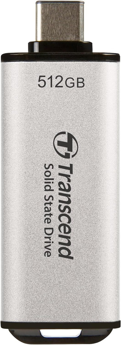 Transcend Portable SSD ESD300S 512GB USB Typ-C 10 Gbit/s PS4/PS5-kompatibel, Silber – TS512GESD300S