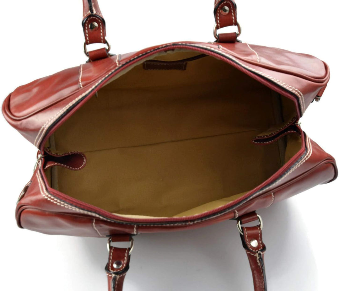 Leder reisetasche manner damen mit griffen schultertasche leder rot tasche made in Italy weekend tas