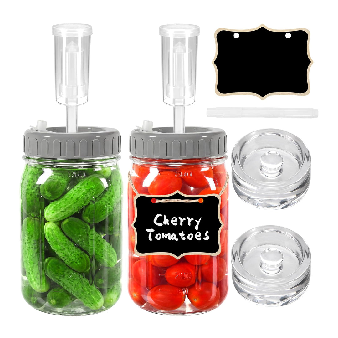 2 Stück Fermentierglas,1L Breiter Mund Fermentiergläser, Fermentiergläser mit Luftschlössern& Gewich